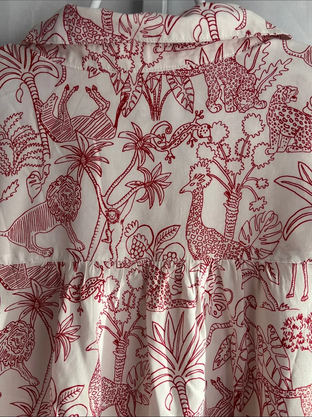 Jane and Delancey Cream Button-Front Shirt with Red Animal Print - Picture 16 of 16